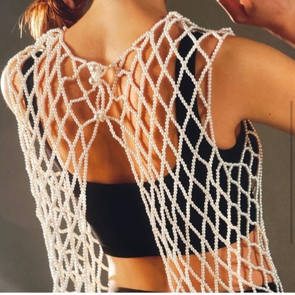 Anthropologie Current Air white pearl beaded tank. One size. New with tags. - Picture 2 of 8
